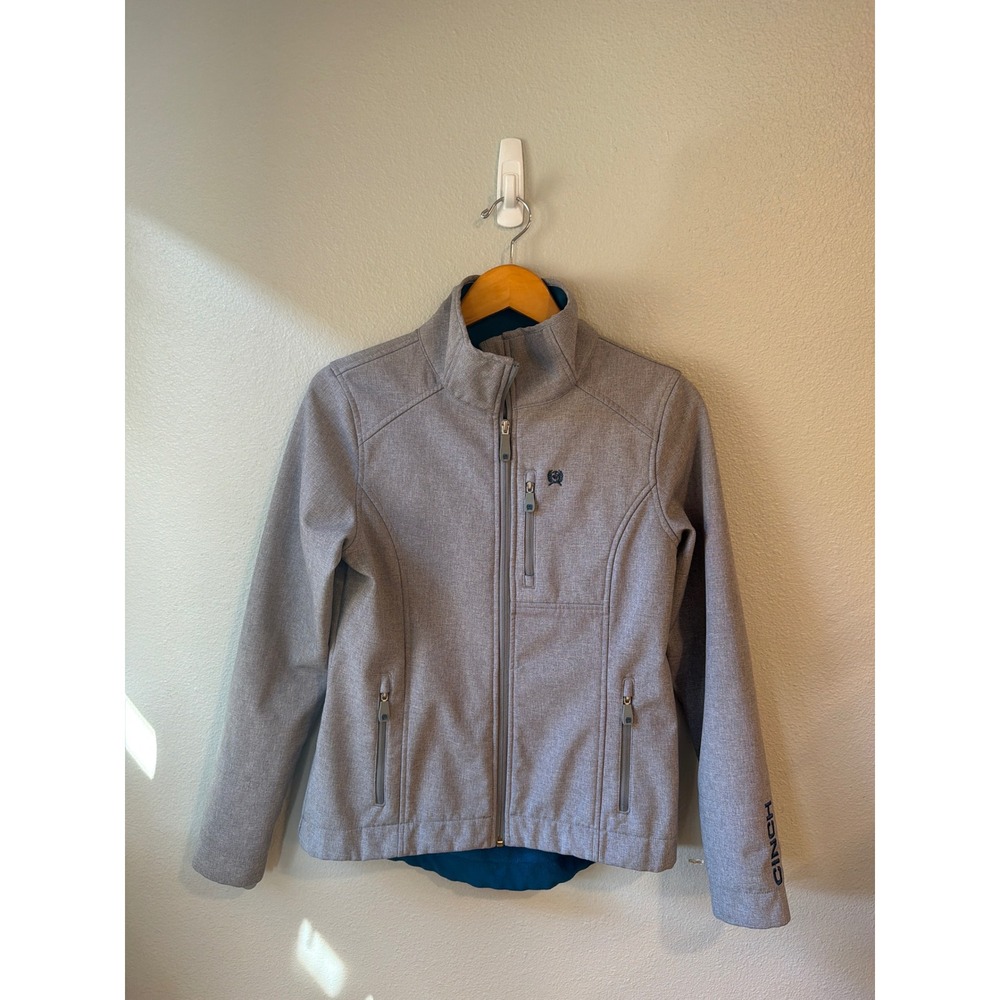 Cinch Softshell Jacket Women Small Grey Teal Fleece‎ Lined Western Full Zip